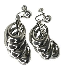 Coro Multi Hoop Earrings Screw Back Signed Vintage 2.5" Silver Ball Dangle Drop